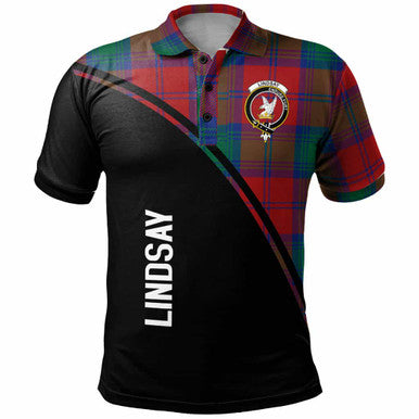 Scottish Lindsay Clan Crest Tartan Curve Polo Shirt Front Side Tartan Plaid