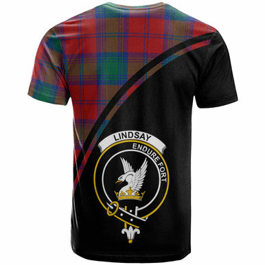 Scottish Lindsay Clan Crest Tartan Curve T-Shirt Back Side Tartan Plaid