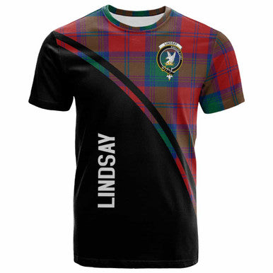 Scottish Lindsay Clan Crest Tartan Curve T-Shirt Front Side Tartan Plaid