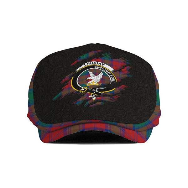 Scottish Lindsay Clan Crest Tartan Flat Cap - Scratch Style Tartan Plaid 1