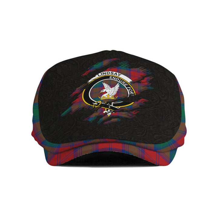 Scottish Lindsay Clan Crest Tartan Flat Cap - Scratch Style Tartan Plaid 1