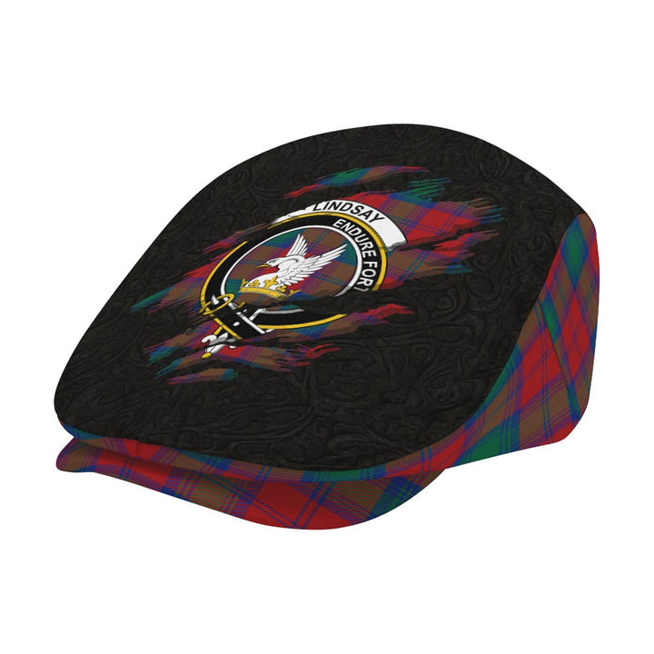 Scottish Lindsay Clan Crest Tartan Flat Cap - Scratch Style Tartan Plaid 2