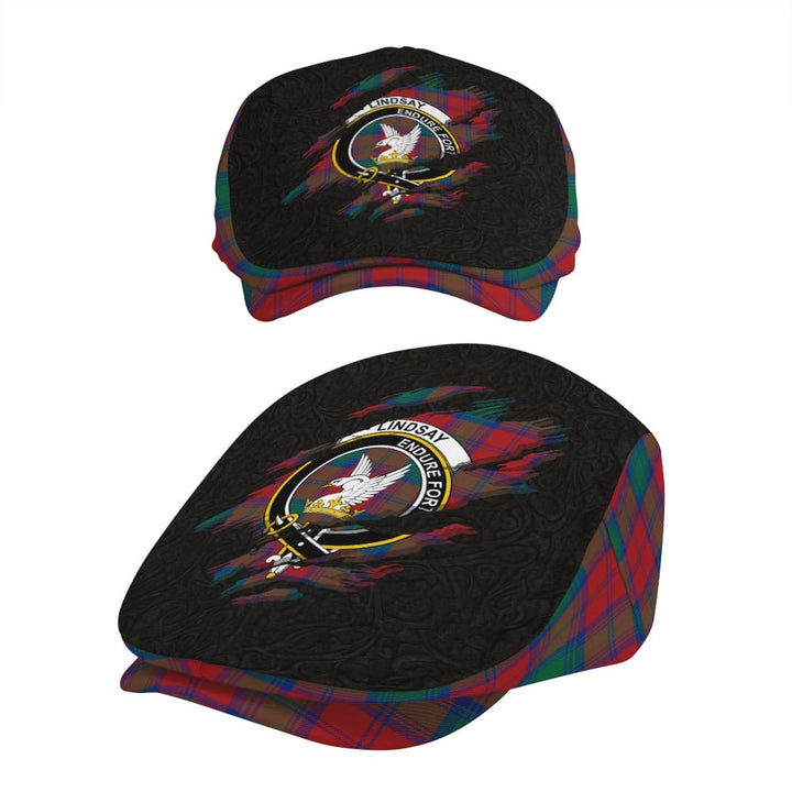 Scottish Lindsay Clan Crest Tartan Flat Cap - Scratch Style Tartan Plaid 5