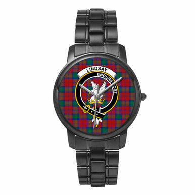 Scottish Lindsay Clan Crest Tartan Folding Clasp Steel Quartz Watches Tartan Plaid Black 1