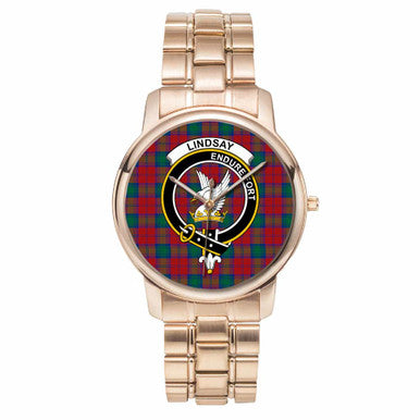 Scottish Lindsay Clan Crest Tartan Folding Clasp Steel Quartz Watches Tartan Plaid Rose Gold 1
