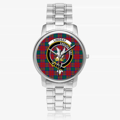 Scottish Lindsay Clan Crest Tartan Folding Clasp Steel Quartz Watches Tartan Plaid Silver 1