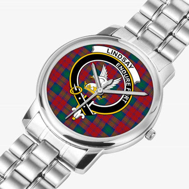 Scottish Lindsay Clan Crest Tartan Folding Clasp Steel Quartz Watches Tartan Plaid Silver 2
