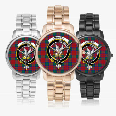 Scottish Lindsay Clan Crest Tartan Folding Clasp Steel Quartz Watches Tartan Plaid All