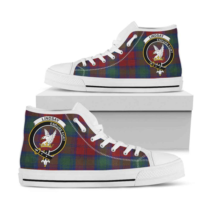 Scottish Lindsay Clan Crest Tartan High Top Shoes White Sole Tartan Plaid