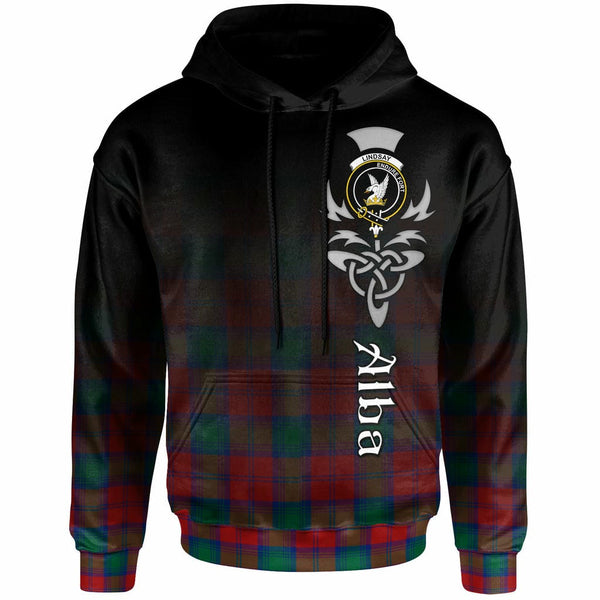 Scottish Lindsay Clan Crest Tartan Hoodie - Alba Gu Brath Family Crest Celtic Inspired Front Side Tartan Plaid