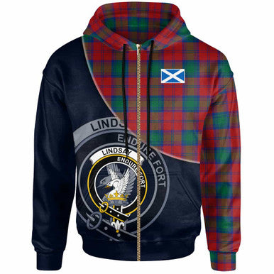 Scottish Lindsay Clan Crest Tartan Hoodie - Bend Style Zip-up Tartan Plaid