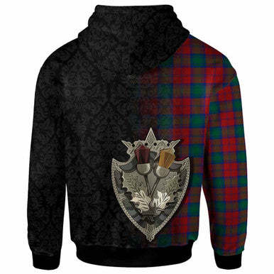Scottish Lindsay Clan Crest Tartan Hoodie - Half Thistle Flowers Celtic Design Back Side Tartan Plaid