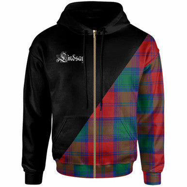 Scottish Lindsay Clan Crest Tartan Hoodie - Military Logo Zip-up Tartan Plaid