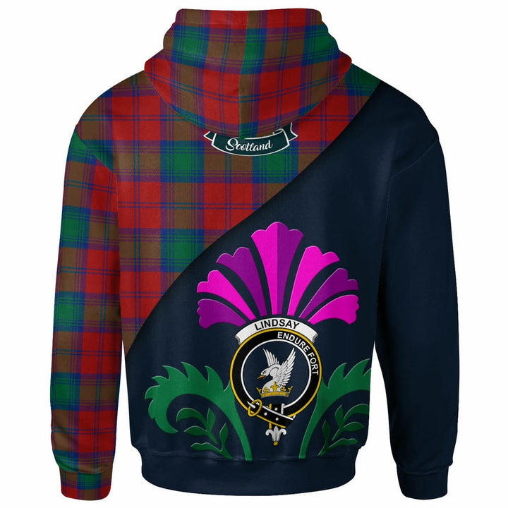 Scottish Lindsay Clan Crest Tartan Hoodie - Scotland Thistle Style Back Side Tartan Plaid