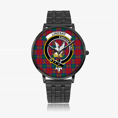 Scottish Lindsay Clan Crest Tartan Instafamous Steel Quartz Watches Tartan Plaid Black 1