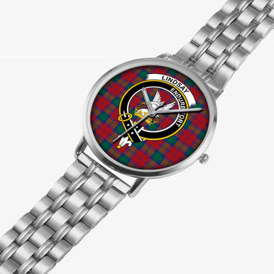 Scottish Lindsay Clan Crest Tartan Instafamous Steel Quartz Watches Tartan Plaid Silver 2