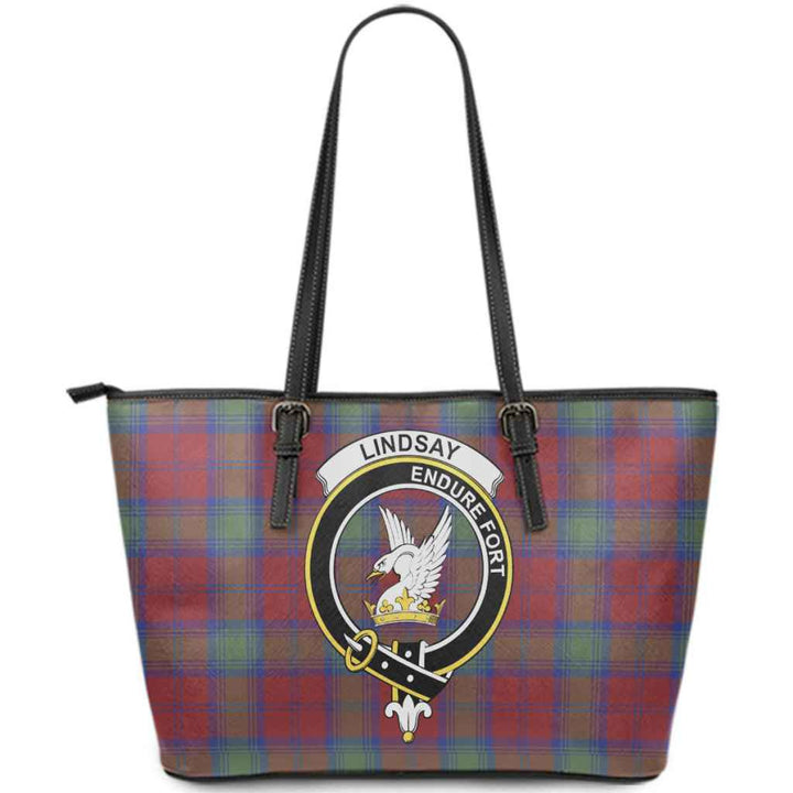 Scottish Lindsay Clan Crest Tartan Leather Tote Tartan Plaid