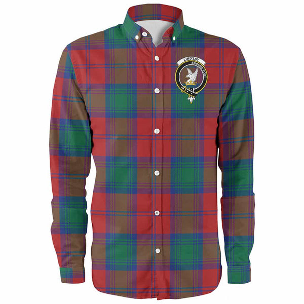Scottish Lindsay Clan Crest Tartan Long Sleeve Shirt Front Side Tartan Plaid
