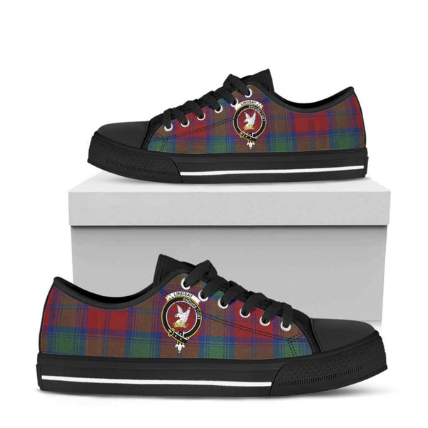 Scottish Lindsay Clan Crest Tartan Low Top Shoes Tartan Plaid Black