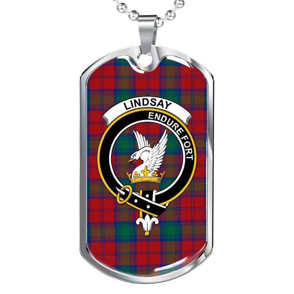 Scottish Lindsay Clan Crest Tartan Military Dog Tag Necklace Tartan Plaid 1