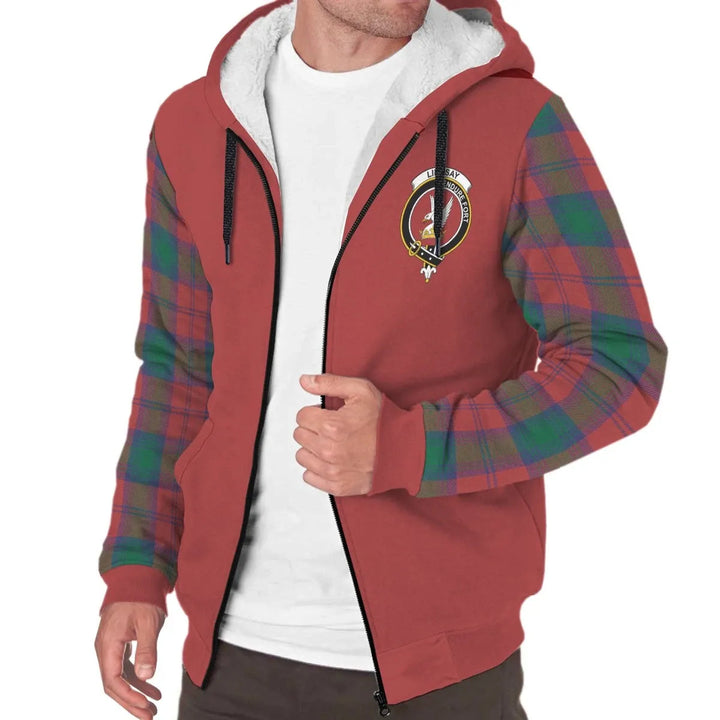 Scottish Lindsay Clan Crest Tartan Plaid Sleeve Sherpa Hoodie