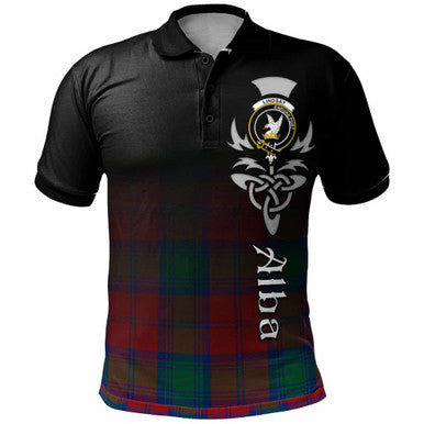 Scottish Lindsay Clan Crest Tartan Polo Shirt - Alba Gu Brath Family Crest Celtic Inspired Front Side Tartan Plaid