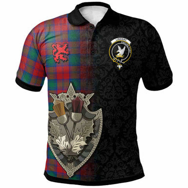 Scottish Lindsay Clan Crest Tartan Polo Shirt - Half Thistle Flowers Celtic Design Front Side Tartan Plaid