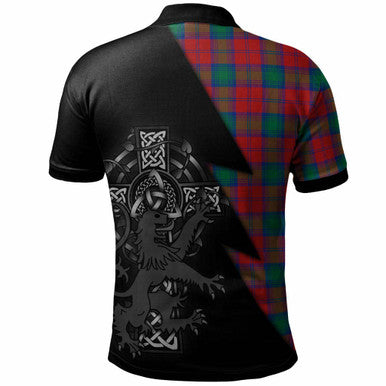 Scottish Lindsay Clan Crest Tartan Polo Shirt - Lion Rampant Celtic Cross Flash Style Back Side Tartan Plaid