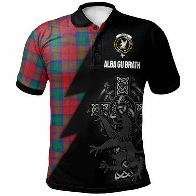 Scottish Lindsay Clan Crest Tartan Polo Shirt - Lion Rampant Celtic Cross Flash Style Front Side Tartan Plaid