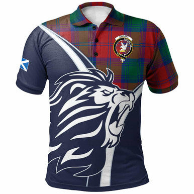 Scottish Lindsay Clan Crest Tartan Polo Shirt - Scottish Flag With Lion Front Side Tartan Plaid