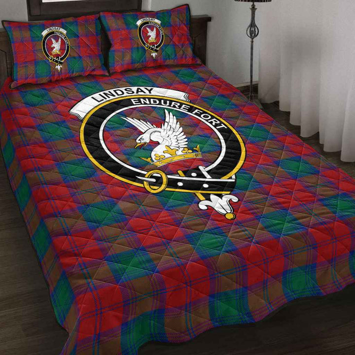 Scottish Lindsay Clan Crest Tartan Quilt Bed Set Tartan Plaid 2