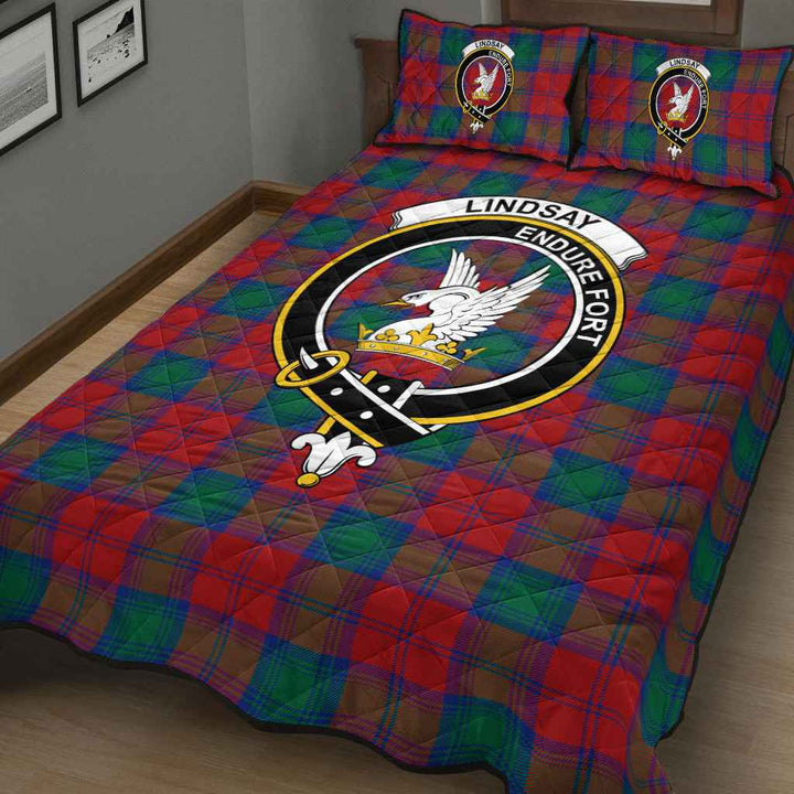 Scottish Lindsay Clan Crest Tartan Quilt Bed Set Tartan Plaid 3