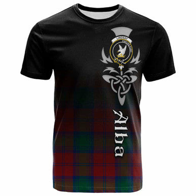 Scottish Lindsay Clan Crest Tartan T-Shirt - Alba Gu Brath Family Crest Celtic Inspired Front Side Tartan Plaid