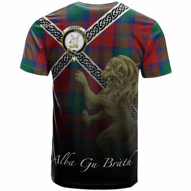 Scottish Lindsay Clan Crest Tartan T-Shirt - Celtic With Scotland Lion Back Side Tartan Plaid