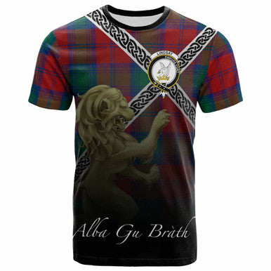 Scottish Lindsay Clan Crest Tartan T-Shirt - Celtic With Scotland Lion Front Side Tartan Plaid