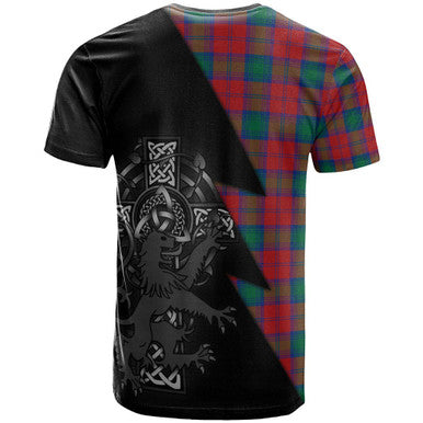 Scottish Lindsay Clan Crest Tartan T-Shirt - Lion Rampant Celtic Cross Flash Style Back Side Tartan Plaid