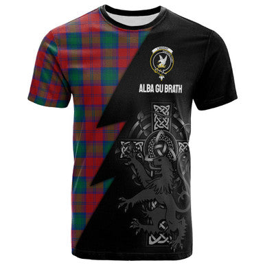 Scottish Lindsay Clan Crest Tartan T-Shirt - Lion Rampant Celtic Cross Flash Style Front Side Tartan Plaid