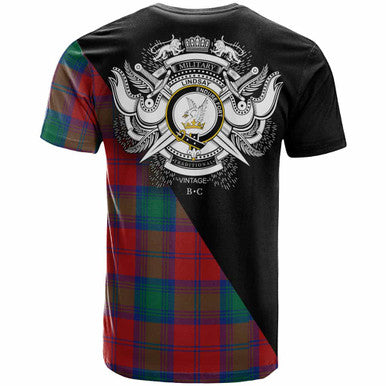 Scottish Lindsay Clan Crest Tartan T-Shirt - Military Logo Back Side Tartan Plaid