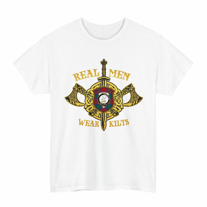 Scottish Lindsay Clan Crest Tartan T-Shirt Real Men Wear Kilts Tartan Plaid White Color