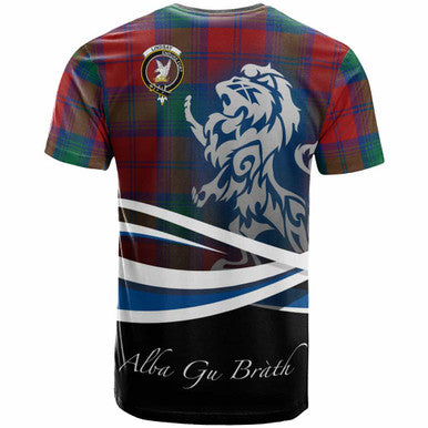 Scottish Lindsay Clan Crest Tartan T-Shirt - Scotland Lion Back Side Tartan Plaid