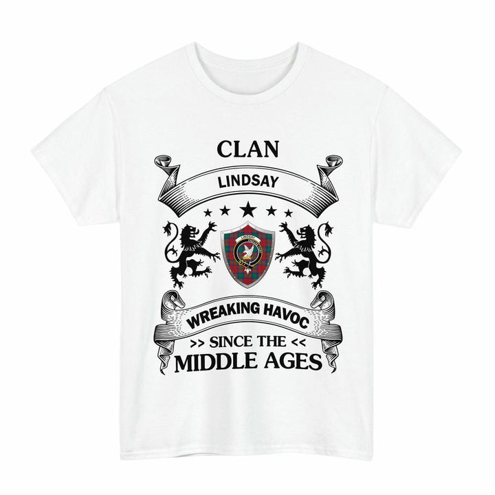 Scottish Lindsay Clan Crest Tartan T-Shirt Wreaking Havoc Design Tartan Plaid White Color