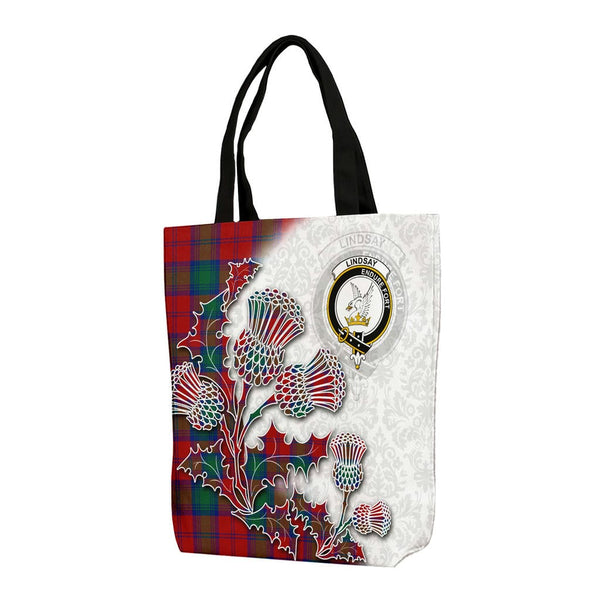 Scottish Lindsay Clan Tartan Canvas Bag With Shoulder Straps - Thistle Flowers Style Tartan Plaid 1