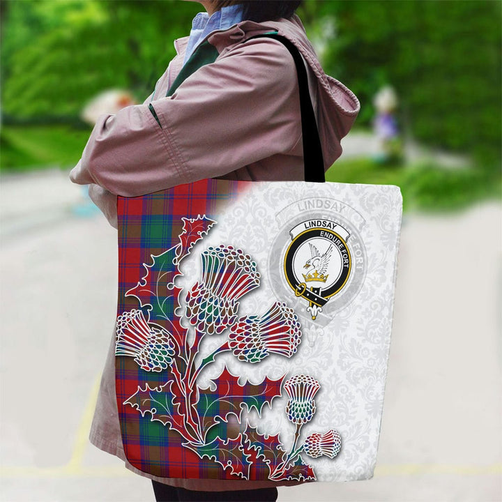 Scottish Lindsay Clan Tartan Canvas Bag With Shoulder Straps - Thistle Flowers Style Tartan Plaid 2