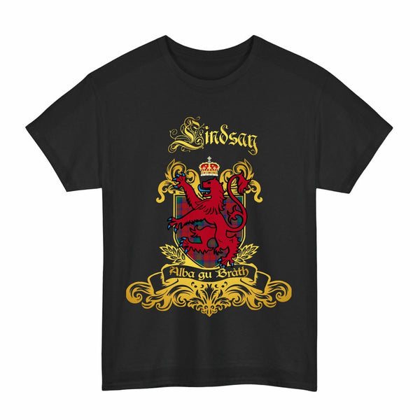 Scottish Lindsay Clan Tartan Lion Rampant of Scotland T-Shirt Tartan Plaid Black Color