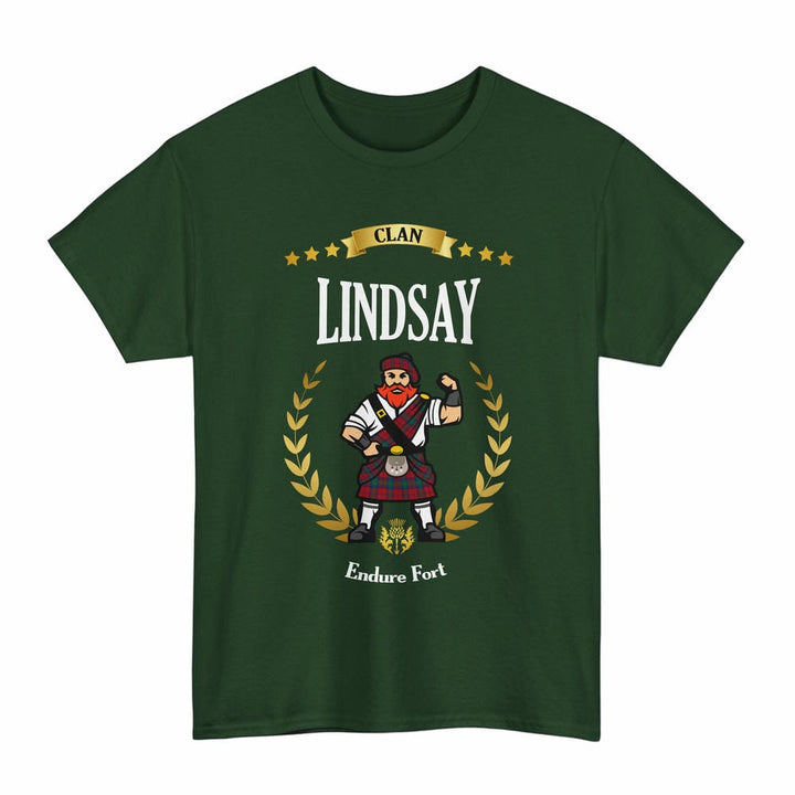 Scottish Lindsay Clan Tartan T-Shirt - Motto Scotsman Tartan Plaid Forest Green Color