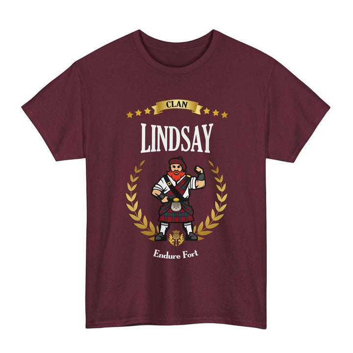 Scottish Lindsay Clan Tartan T-Shirt - Motto Scotsman Tartan Plaid Maroon Color