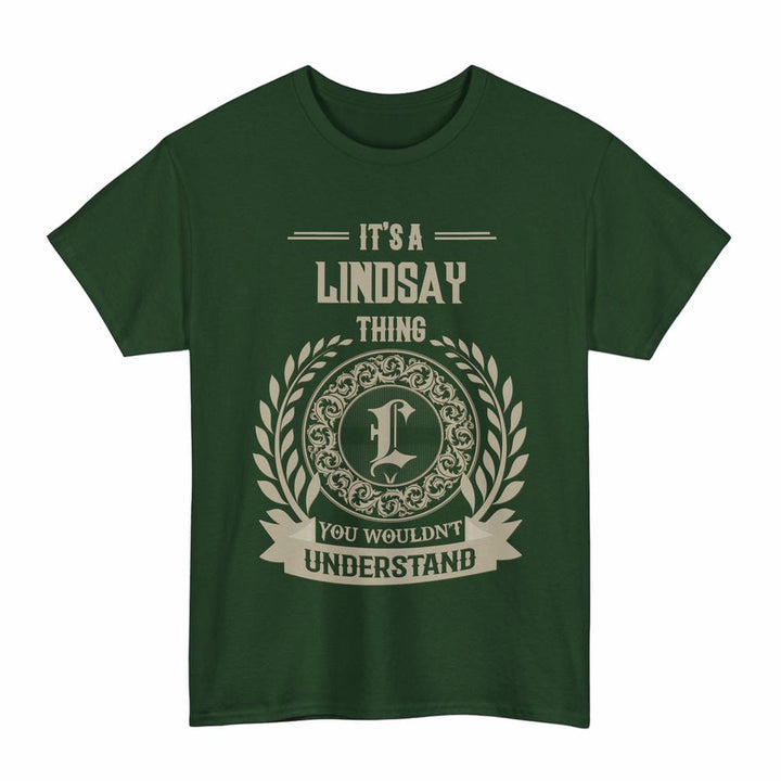Scottish Lindsay Clan Tartan T-Shirt - Vintage Family Name Tartan Plaid Forest Green Color