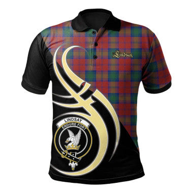 Scottish Lindsay Modern Clan Crest Tartan Polo Shirt Believe in Me Front Side Tartan Plaid