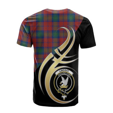 Scottish Lindsay Modern Clan Crest Tartan T-Shirt Believe in Me Back Side Tartan Plaid