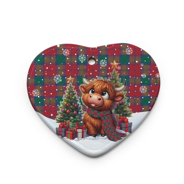 Scottish Lindsay Modern Clan Tartan Ceramic Ornament Cute Highland Cow Christmas Heart Style Tartan Plaid